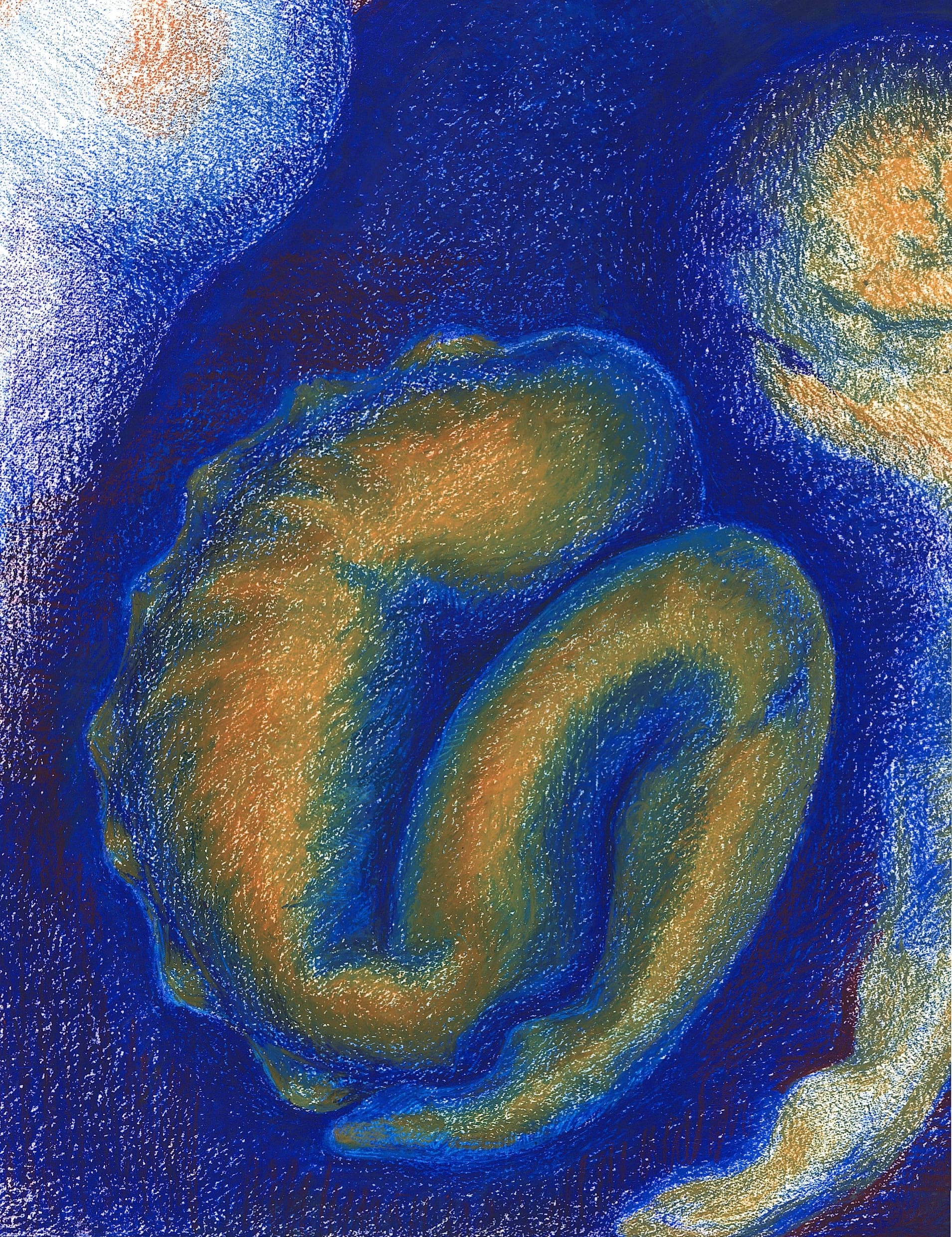 abstract blue and yellow pastel drawing