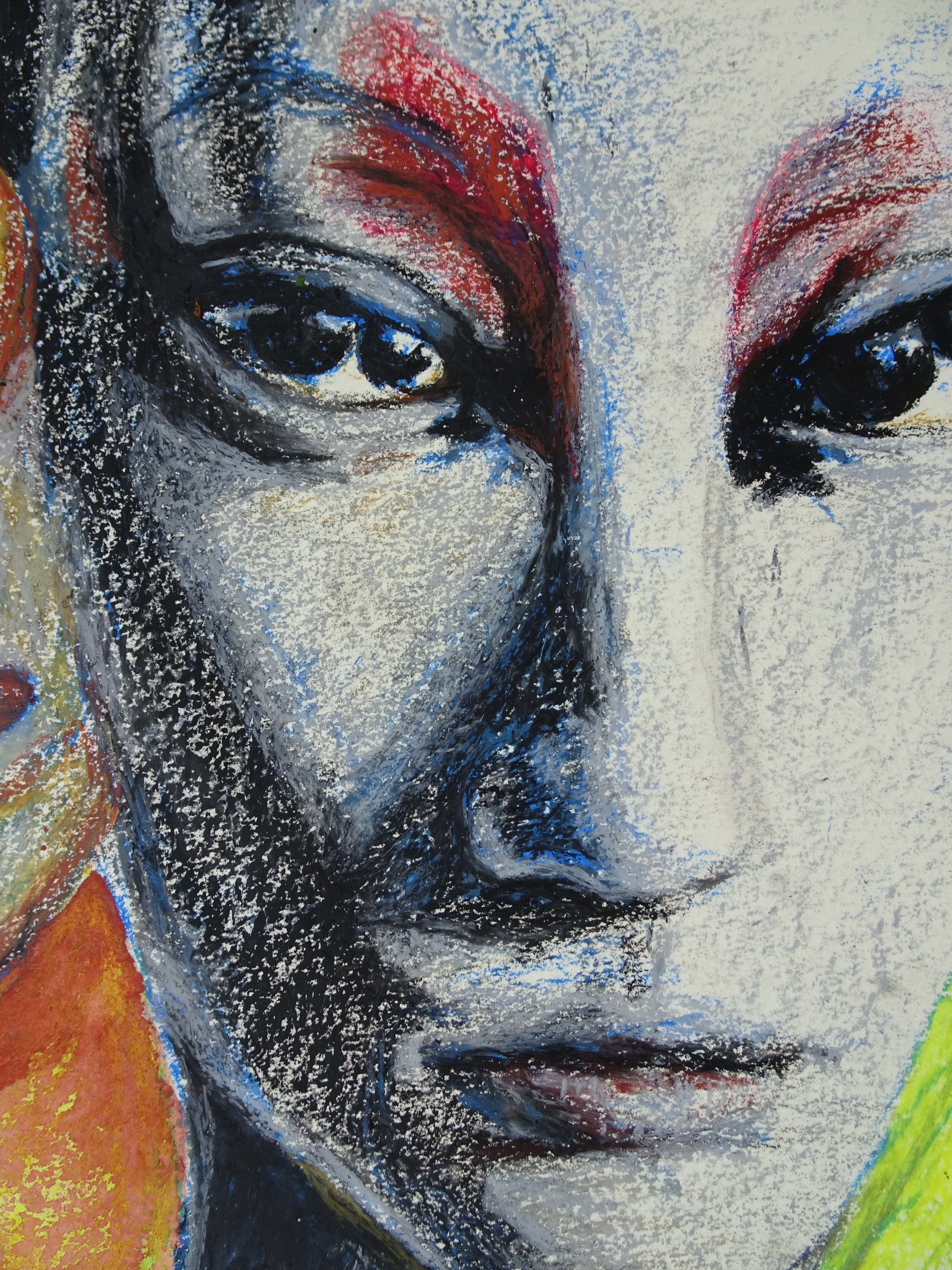 close up of the pasteldrawing of the woman